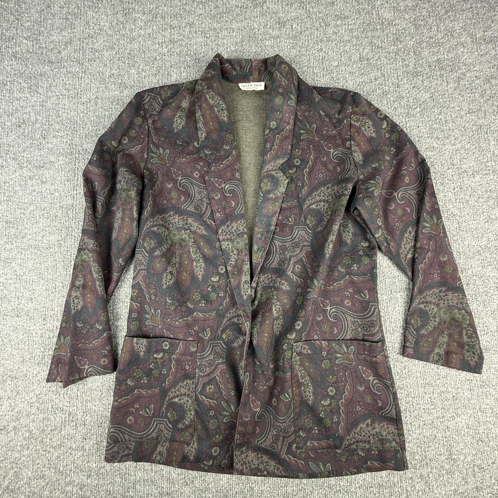 Vintage Ellen Figg Blazer Jacket Womens 12 Purple Paisley Open Front USA 80s